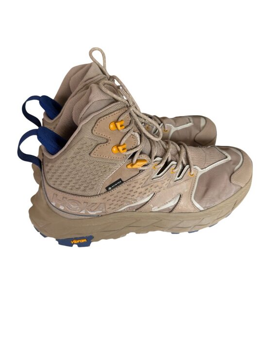Hoka One One Tan Trail Boots with Yellow Eyelets and Blue Toe Caps main image 9